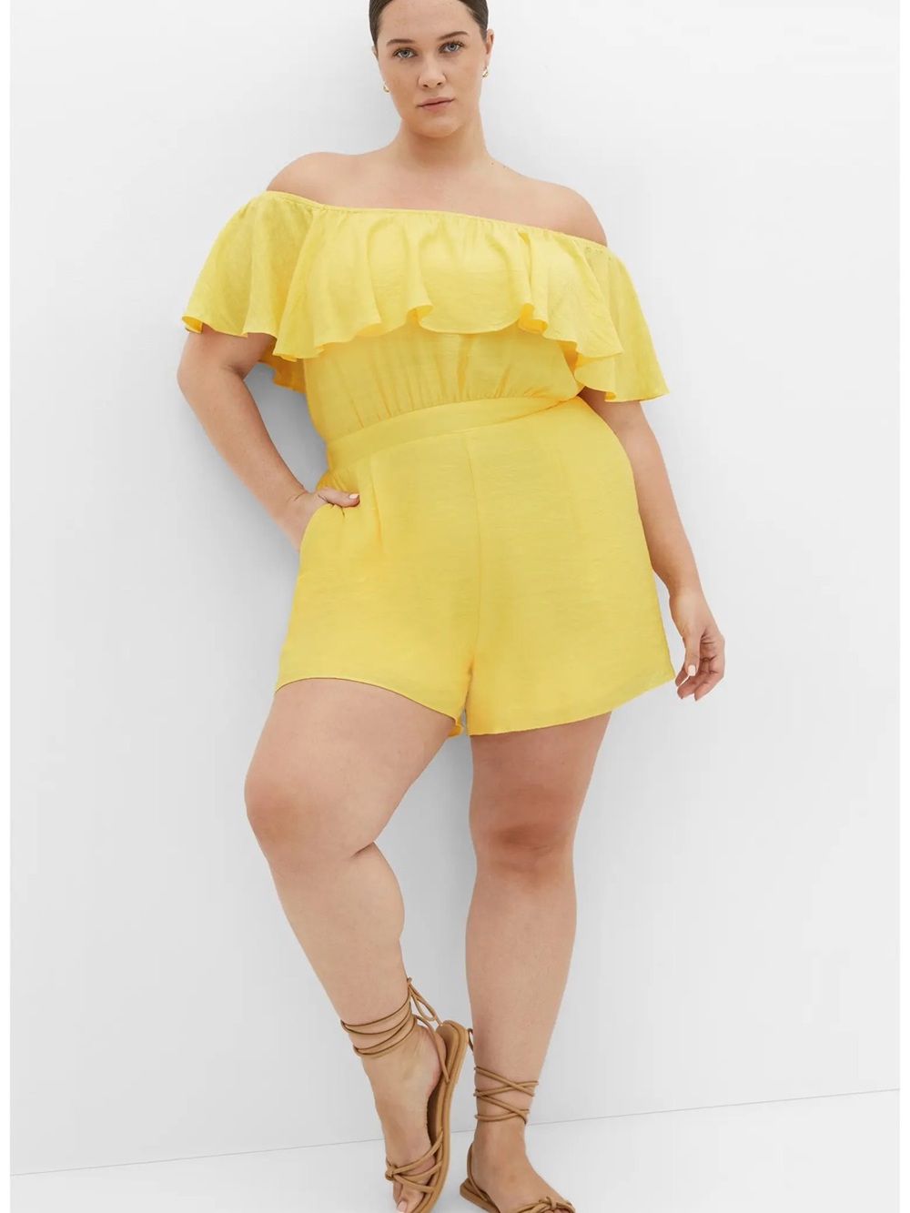 NWOT City Chic Serene Playsuit Plus Size Off-Shoulder Romper Sunshine 20 Summer